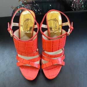 Michael Kors Vibrant Red Croc-Embossed Sandals